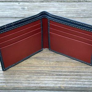 Handmade Wallet Genuine Leather Card Holder BlueBrown Bi Fold Purse Wallet